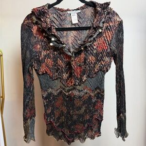 Alberto Makali Red and Black Ruffled Blouse